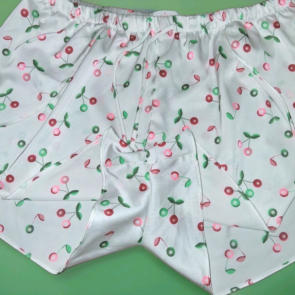 Colsie Womens Cami & Shorts Pajama Set Sleepwear Satin Cherry Print Size M - Picture 10 of 16